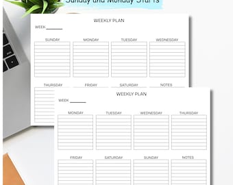 Minimalist Weekly Planner Printable: Letter Size & A4 (PDF Download)