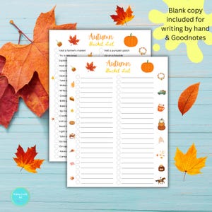 autumn bucket list ideas with yellow fall leaves in the background, us letter size printable autumn list, autumn bucket list printable, autumn to do list printable, autumn activity list, autumn activity bucket list, autumn fun ideas list, autumn party ideas, pumpkin season activity list, autumn checklist, autumn to do list