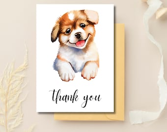 Welpe Danke Flache Karte, 5 x 7 Printable PDF (Digitaler Download)