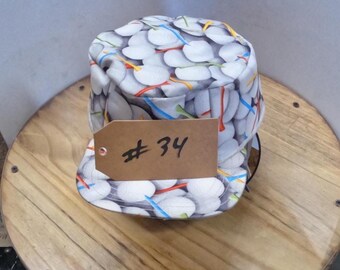 Hand made flat top hat one of a kind golf ball and tee pattern #34