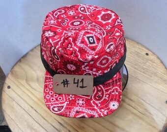 Hand made flat top hat one of a kind bandana pattern #41