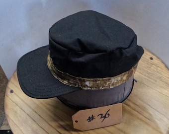Hand made flat top hat one of a kind black camo band pattern #36