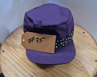 Hand made flat top hat one of a kind purple puppy paw band pattern #35