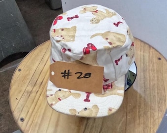 Hand made flat top hat one of a kind puppy dog print #28