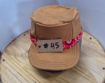 Hand made flat top hat one of a kind bandana strap pattern #45