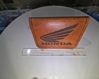 Honda Wing logo 2 pocket leather wallet or business card holder