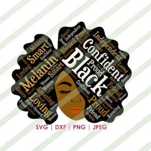 Black Woman Melanin Queen With Words in Afro SVG DXF Cricut or Silhouette Cut File