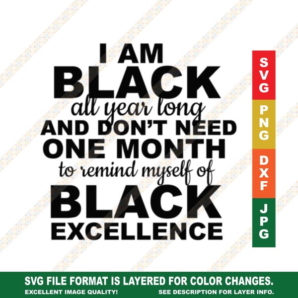 Black History Month SVG - I Am Black All Year Long Cricut or Silhouette Cut File