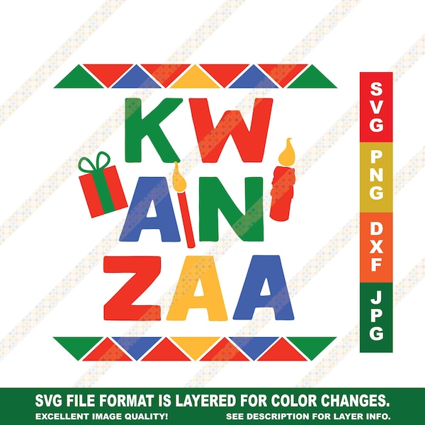 Kwanzaa Tribal Jubilee Celebration Afrocentric With Candles and Triangles SVG PNG DXF Cricut or Silhouette Cutting File