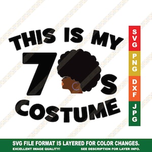 Dies ist mein 70er Jahre Halloween Kostüm Retro Schwarze Frau mit Afro SVG Cricut oder Silhouette Cutting File