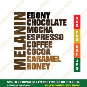 Melanin SVG - Many Shades of Brown PNG JPEG Ethnic Cricut or Silhouette Cut File