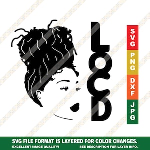 Loc&#39;d Bun Up Do Black and White Drawing Black Woman African American Silhouette Locs SVG PNG JPG Cricut or Silhouette Cut File