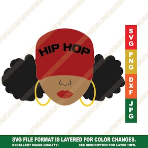 Hip Hop Afro Puffs Black Woman Hat | 50th Anniversary SVG PNG Digital Download Cutting File for Silhouette and Cricut