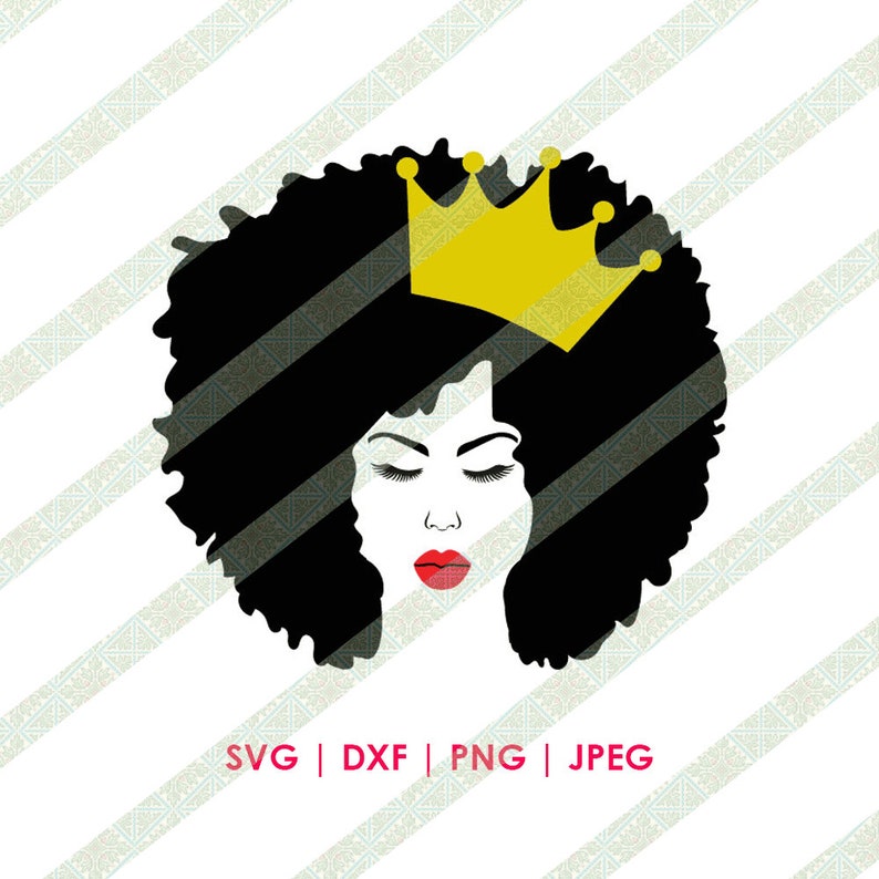 Download Black Queen With Gold Crown Afro SVG DXF PNG Black Woman ...
