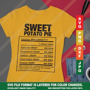 Torta de Batata Doce Informações Nutricionais Afro-Americana Tradição de Ação de Graças SVG PNG DXF Cricut ou Silhouette Cut Arquivo de download digital