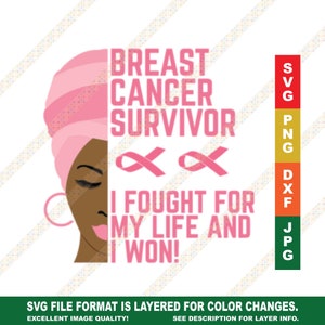 African American Black Woman Breast Cancer Survivor Awareness SVG DXF Cricut or Silhouette Cut File