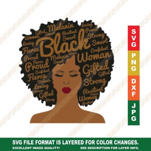 Wörter in Afro Art Braun Buchstaben Schwarz Frau Melanin SVG PNG DXF Augen Geschlossen Cricut oder Silhouette Schnitt Vektor Digitale Datei