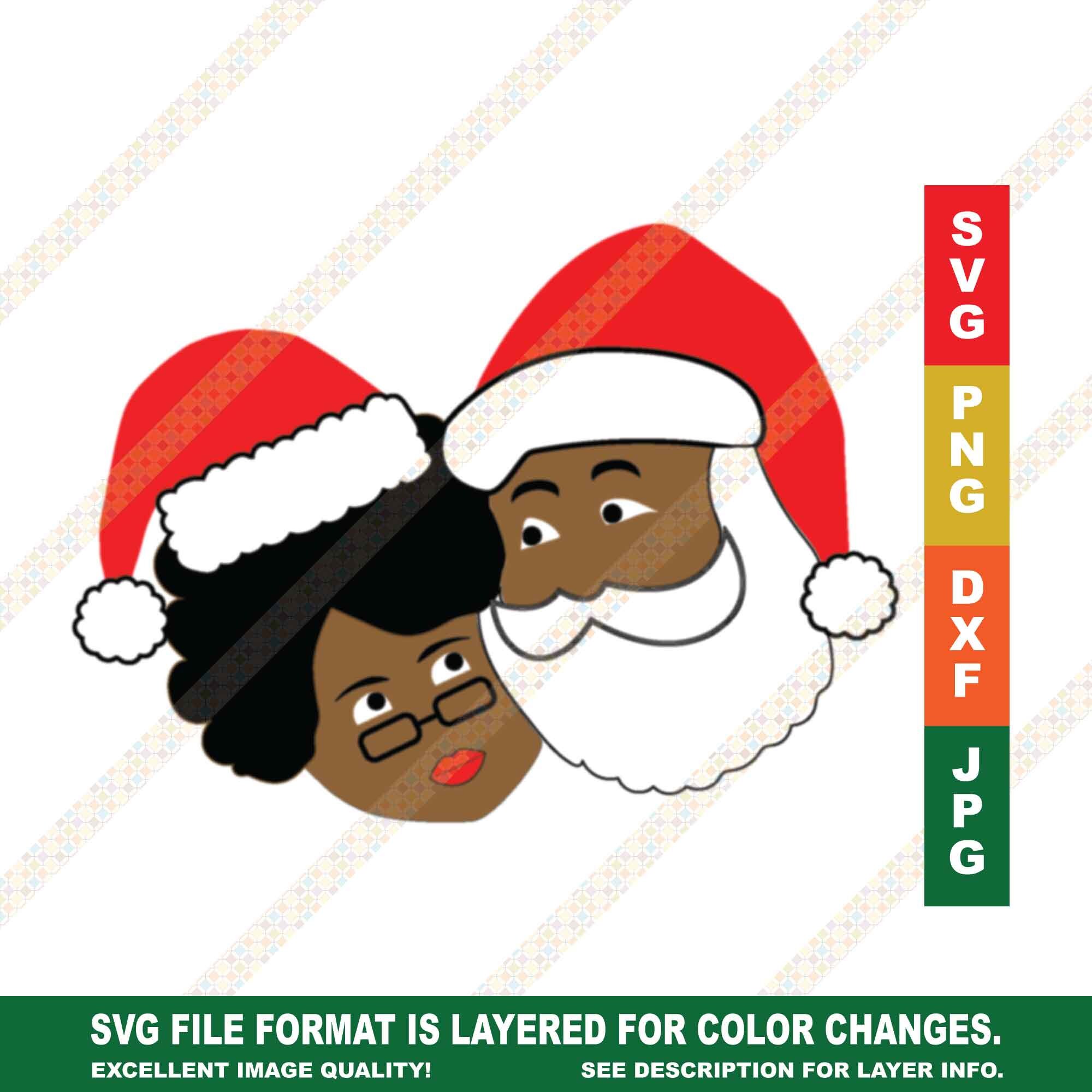 Download Black Santa And Mrs Claus Svg Dxf Christmas Holiday Digital Etsy
