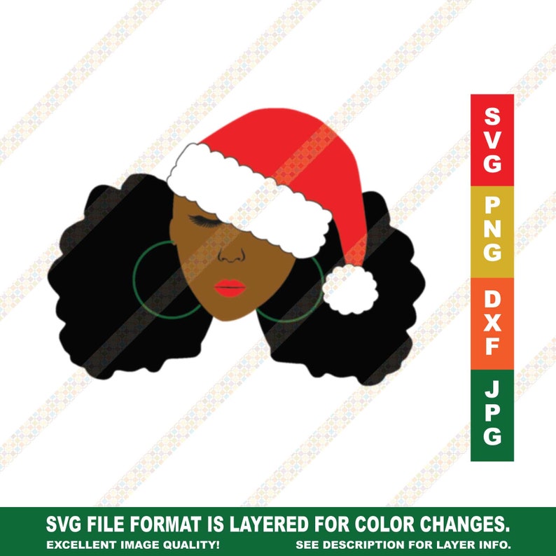 Download Black Woman Wearing Santa Hat Afro Puffs SVG PNG With ...