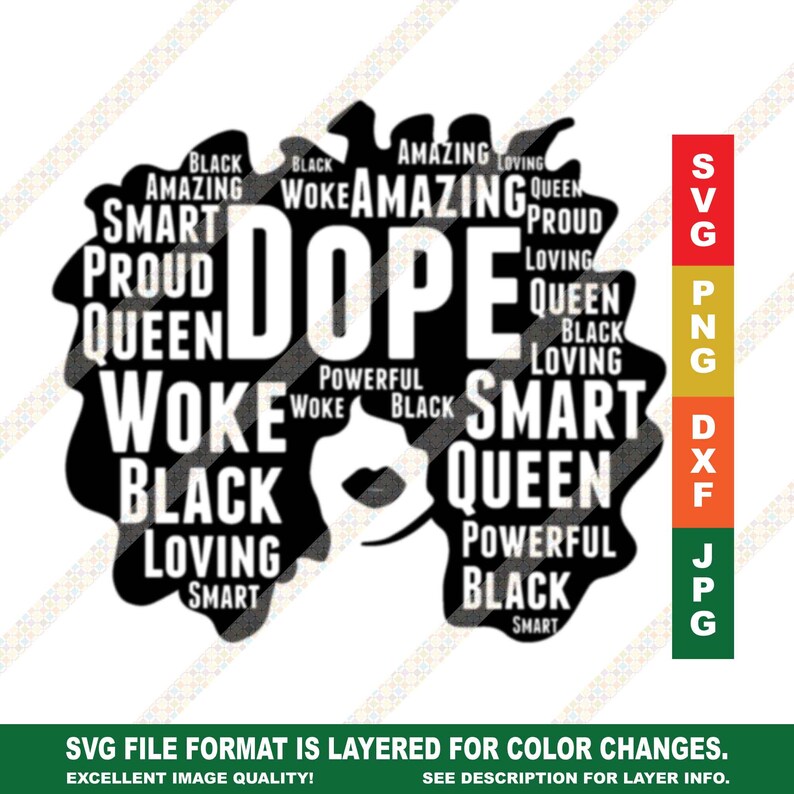 Download Dope Black Woman Words in Afro SVG Cricut or Silhouette ...