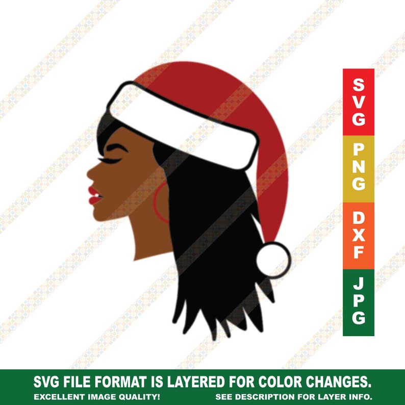 Download Black Woman Wearing Santa Hat Long Hair SVG PNG Ethnic | Etsy