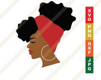 Afro Puff SVG, PNG, Sciarpa Black Girl, Black Woman PNG, Hoop Orecchini, Bangs, Capelli naturali Afroamericano Arte Etnica File Digitale