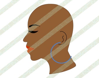 Bald Black Woman SVG JPEG Cancer or Alopecia Awareness Cricut or Silhouette Cutting File, African American Ethnic Art Digital Download