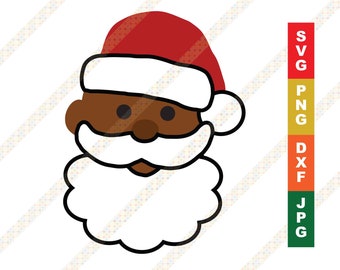 May include: A cartoon illustration of a Black Santa Claus with a red hat and white beard. The image is in a simple, flat style.