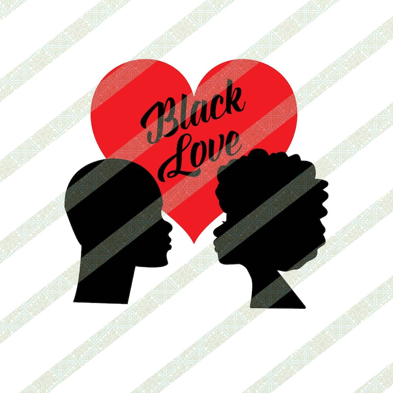 Black Love Couple Silhouette Valentine's Day SVG, PNG African American Man & Woman Digital Download image 1