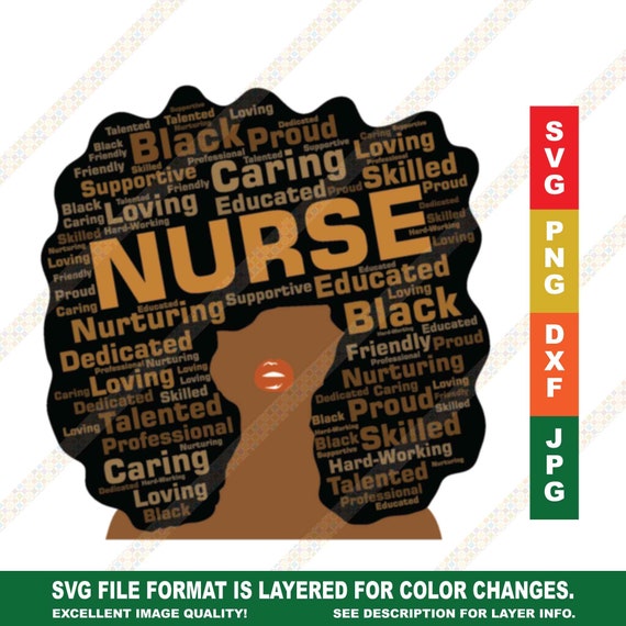 Download Black Nurse With Words in Afro SVG PNG Black or African | Etsy