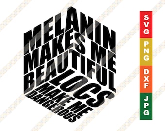 Locs & Melanin - Melanin Makes Me Beautiful Locs Make Me Dangerous Sisterlocks Dreadlocks SVG PNG Cricut or Silhouette Download