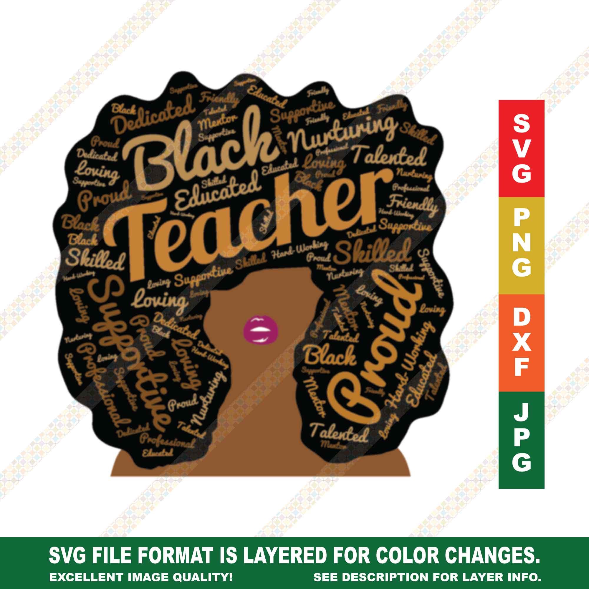 African American Teacher Words In Afro Svg Png Dxf Cricut Or Etsy