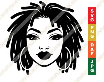 Dicke Locken SVG PNG, Schulter Länge Lok schwarze Frau Schwarzweiß Zeichnung Cut-Datei für Cricut Silhouette digitalen Download