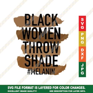 May include: Black and brown graphic design with the text "Black Women Throw Shade #Melanin".