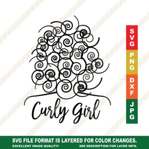 Curly Girl Natural Hair Curls SVG Cricut or Silhouette Cut File
