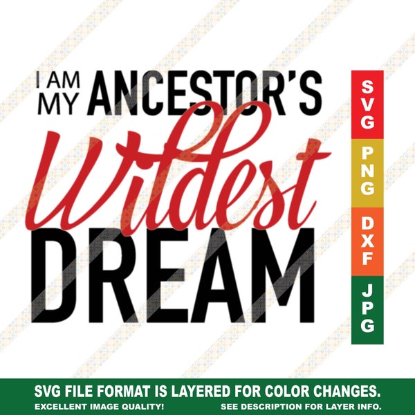 I Am My Ancestor's Wildest Dream Black History Month Quote SVG Cricut or Silhouette Cut File