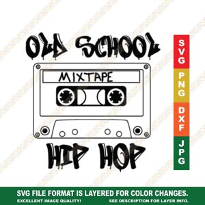 Old School Hip Hop Musik MixTape Kassette Tape 80er Jahre Kostüm Idee SVG PNG JPG Digital Download Cut File für Silhouette und Cricut