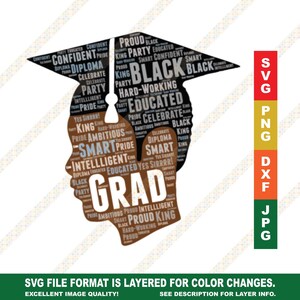 Black Man / Boy Graduate Cap Words In Hair SVG DXF Cricut or Silhouette Cutting File