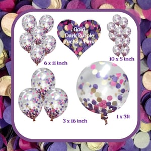 Biodegradable Confetti Balloons - Dark Purple, Fuchsia Pink and Gold