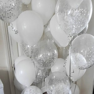 Biodegradable  Eco Friendly Wedding confetti balloons in silver and white with FREE ribbon