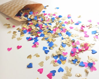 Eco biologisch afbreekbaar goud, donkerblauw en fuchsia roze confetti