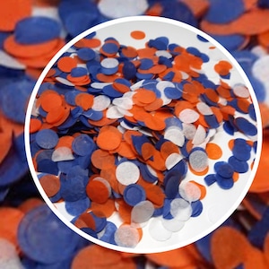 Confettis de football et de mariage biodégradables orange, blancs et bleu foncé