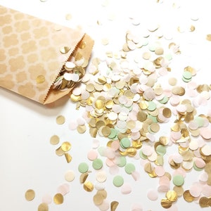 Biodegradable Wedding Confetti Blush, Sage Green, Gold and Ivory - Heart and Circles