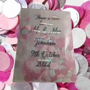 Eco friendly Biodegradable Wedding Confetti Bags &#39;Throw a little love Mr &  Mrs - Pale Pink, Fuchsia Pink, Silver
