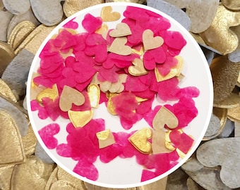 Eco Biodegradable Wedding Confetti - Fuchsia Pink and Gold Hearts