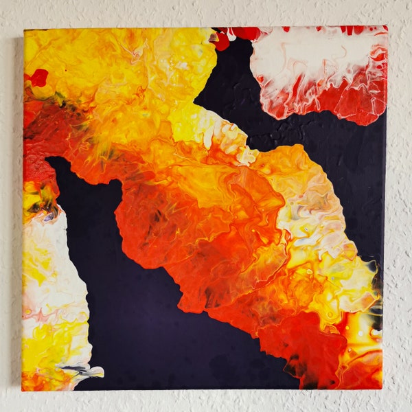 Lava Flow - acrylic painting on canvas - 30 x 30 cm - Pour Fluid Art