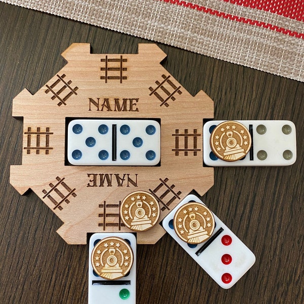 Custom Wood Mexican Train Dominoes Handcrafted Personalized Domino Set Unique Family Game Night Gift