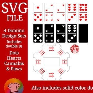Plantilla de corte dominó Svg para Glowforge, Cricut y Silhouette, Svg File, DIGITAL FILE ONLY! Corazones pata cannabis
