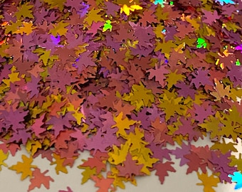 Autumn-Inspired Holographic Glitter Shapes, Fall Leaves Confetti, Chunky Colorful Leaf Accents for Glitter Nail Art and Craft Projects
