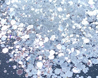Silver Broken Glass Mirror Color Shifting Mixed Glitter, Solvent Resistant Glitter For tumblers Polyester nail art confetti for slime